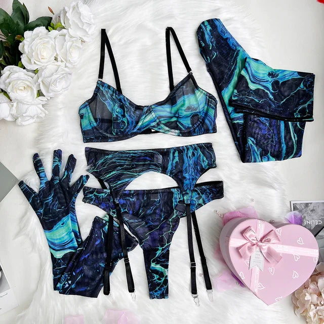 Serena 5-Piece Tie Dye Lingerie Set