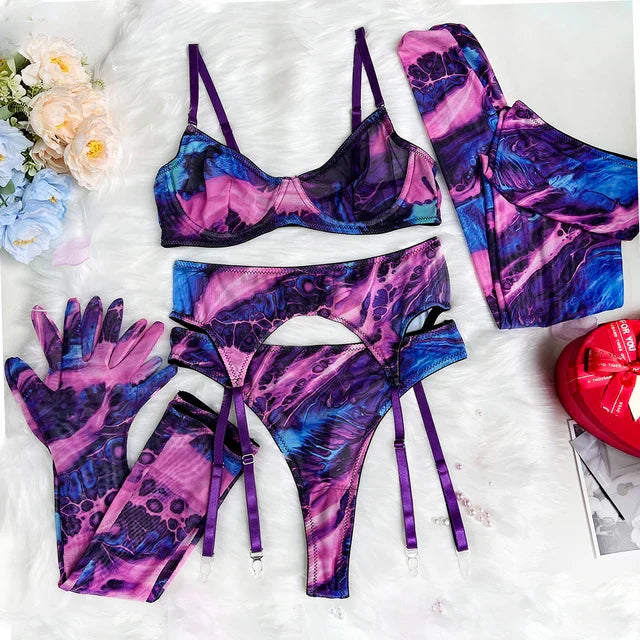 Serena 5-Piece Tie Dye Lingerie Set