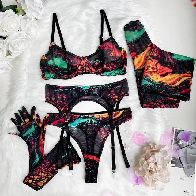 Serena 5-Piece Tie Dye Lingerie Set