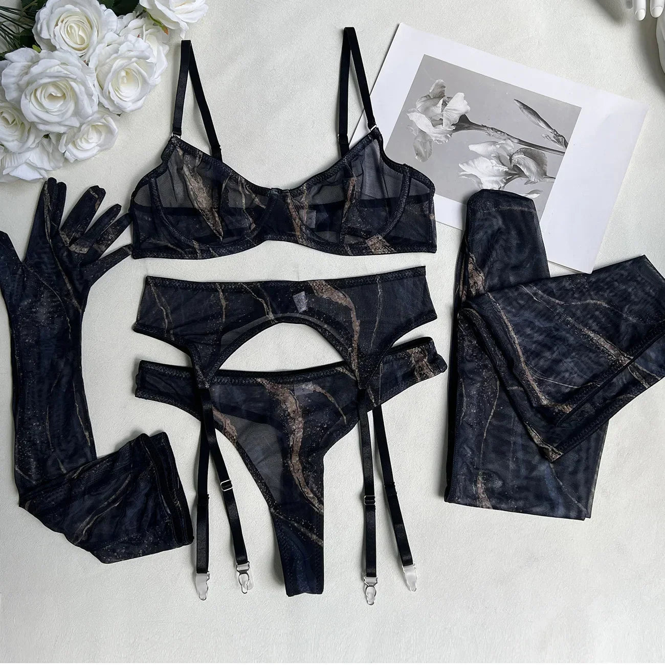 Serena 5-Piece Tie Dye Lingerie Set